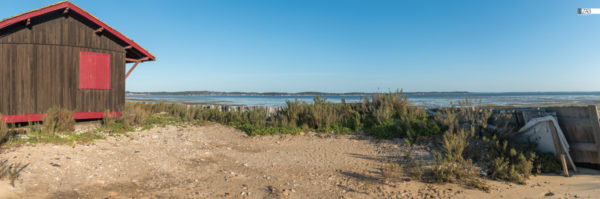 décors mural exterieur géant- décors brise vue - bassin d'arcachon ile aux oiseaux cabane - océan atlantique